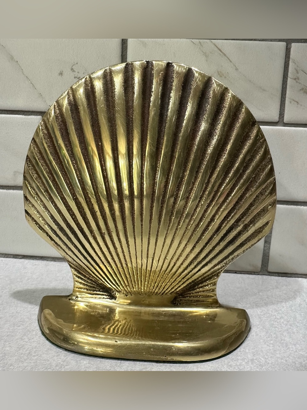 Single Vintage Solid Brass Shell Bookend Seashell Hollywood Regency MCM Beach 5"